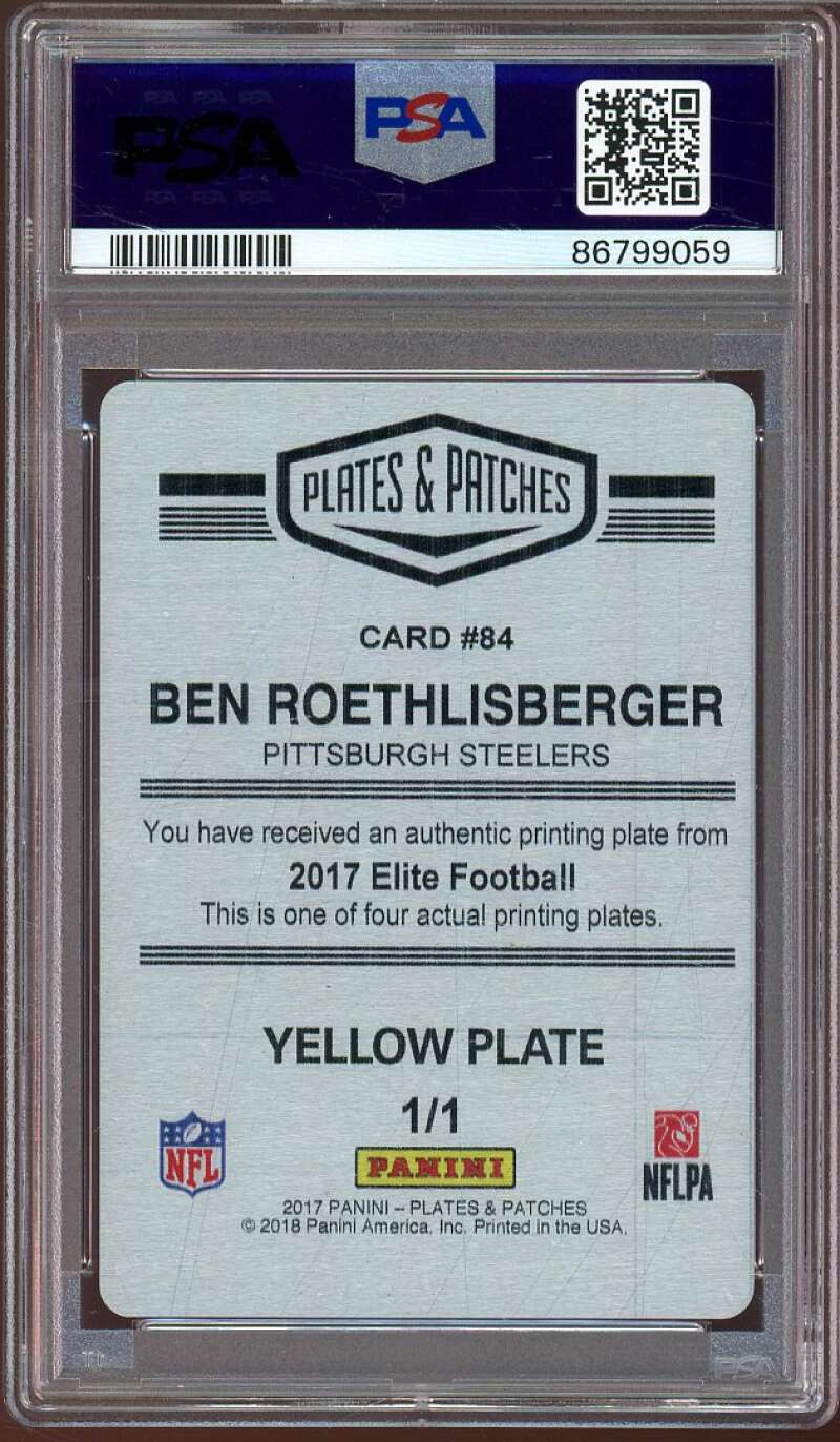 Ben Roethlisberger Card 2017 Panini P P Yellow PP (Ser #d 1/1) #84 PSA Authentic Image 2