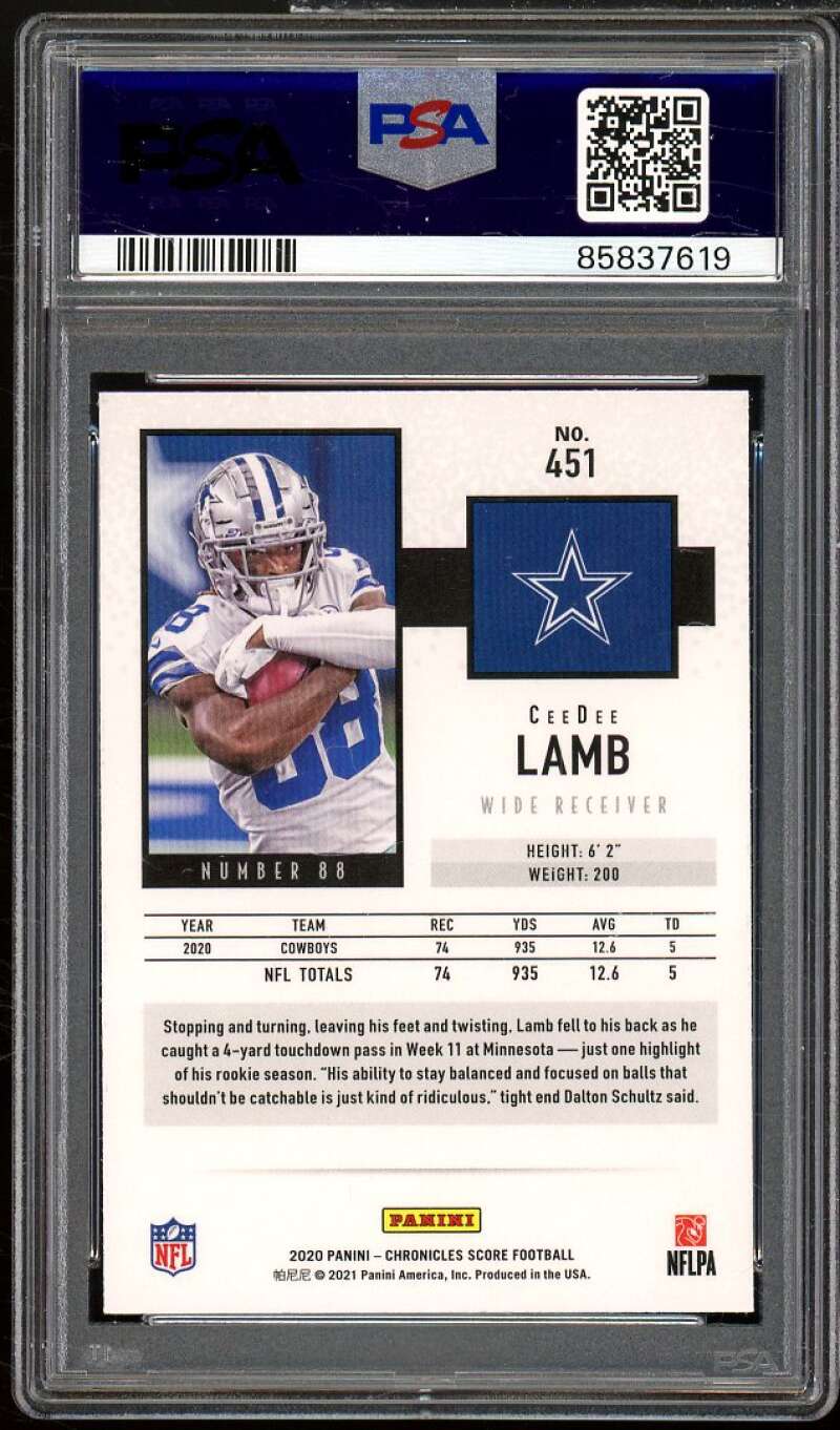 CeeDee Lamb Rookie Card 2020 Panini Chronicles Score #451 PSA 9 Image 2