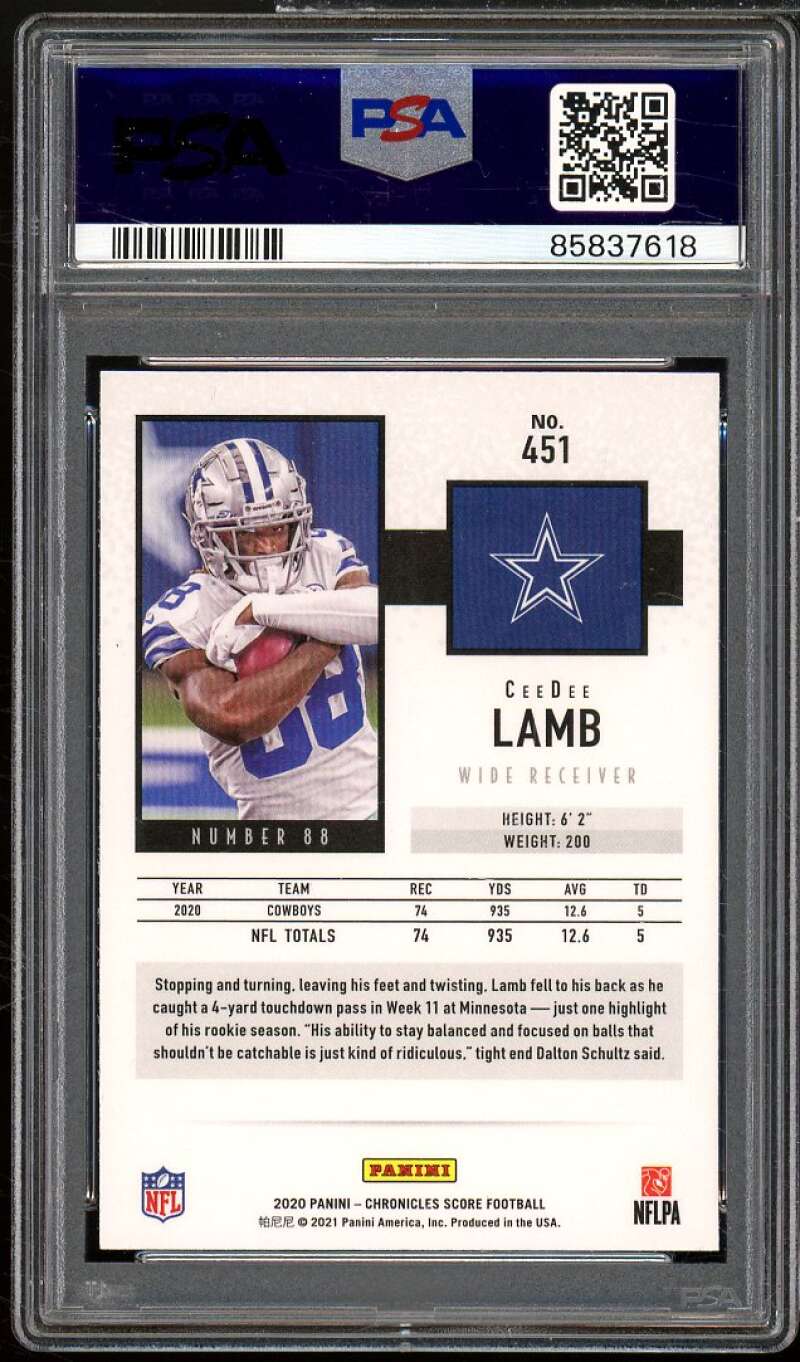 CeeDee Lamb Rookie Card 2020 Panini Chronicles Score #451 PSA 10 Image 2