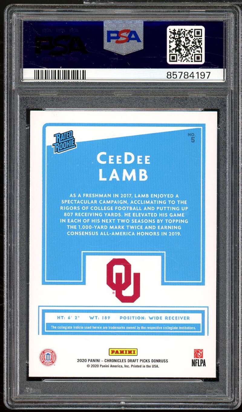 CeeDee Lamb Rookie Card 2020 Panini Chronicles DP Donruss #5 PSA 10 Image 2