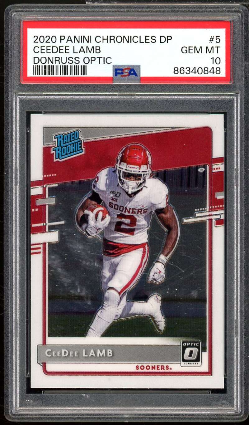 CeeDee Lamb Rookie Card 2020 Panini Chronicles DP Donruss Optic #5 PSA 10 Image 1