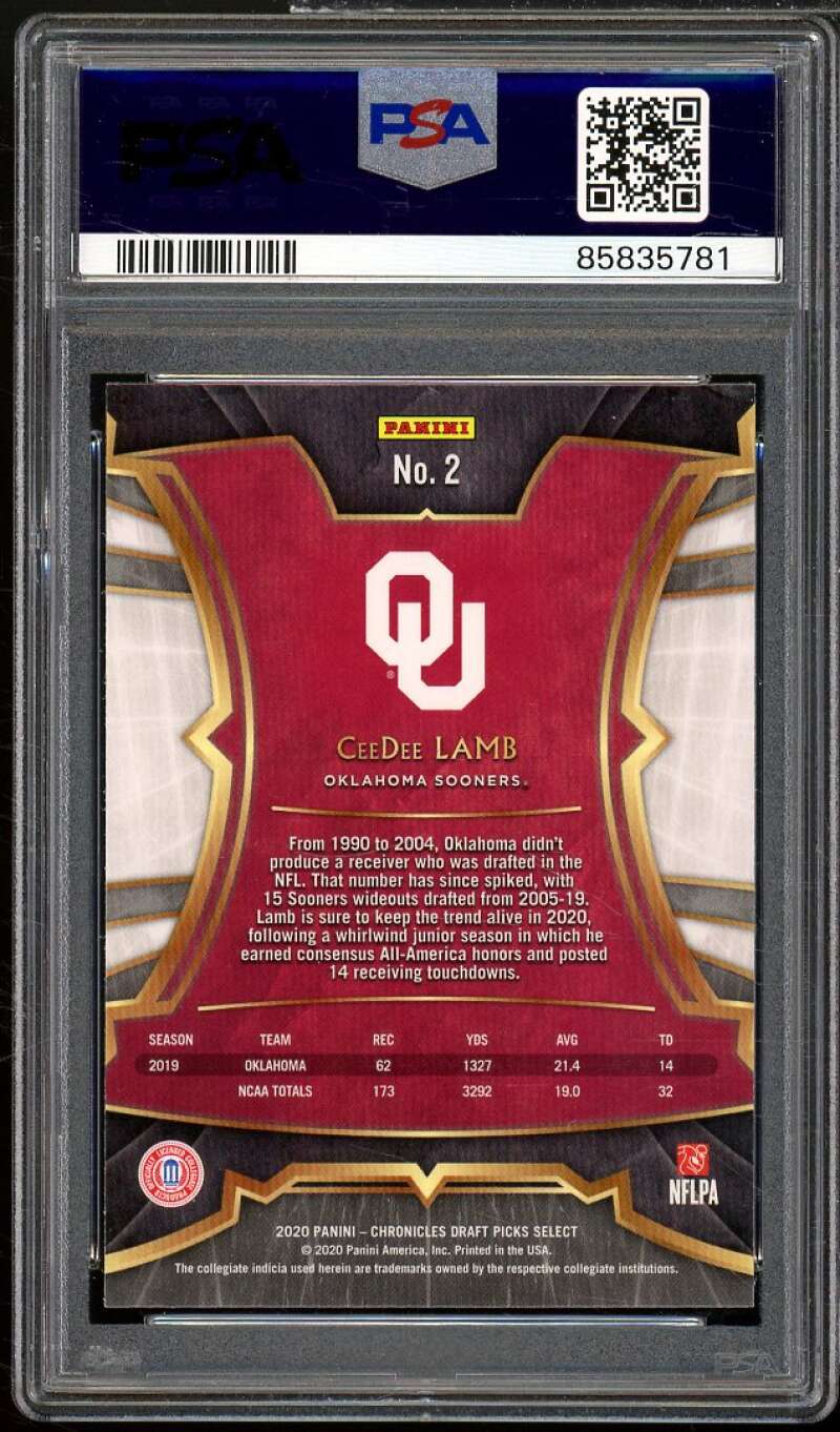 CeeDee Lamb Rookie Card 2020 Panini Chronicles DP Select #2 PSA 10 Image 2