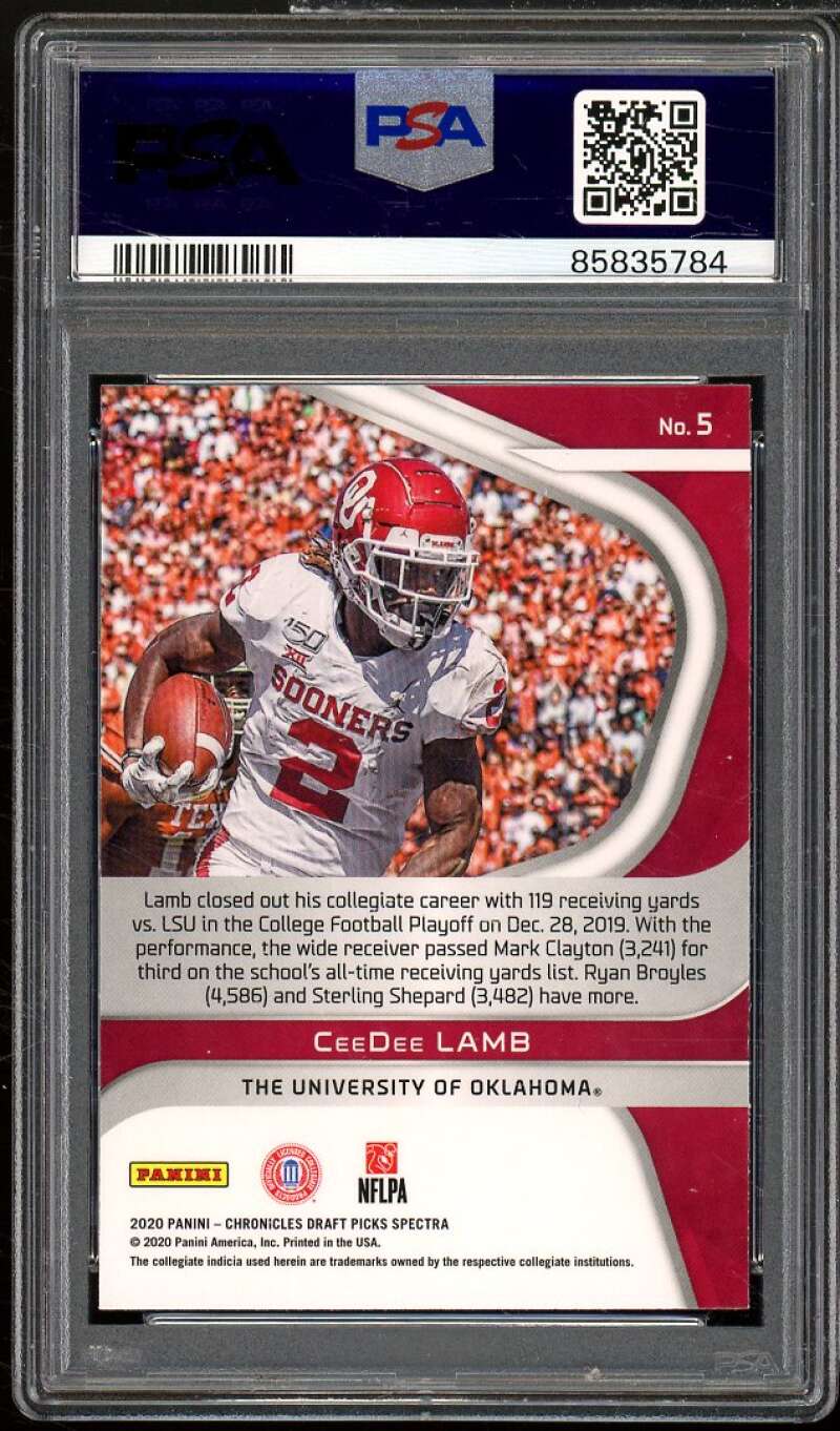 CeeDee Lamb Rookie Card 2020 Panini Chronicles DP Spectra #5 PSA 10 Image 2