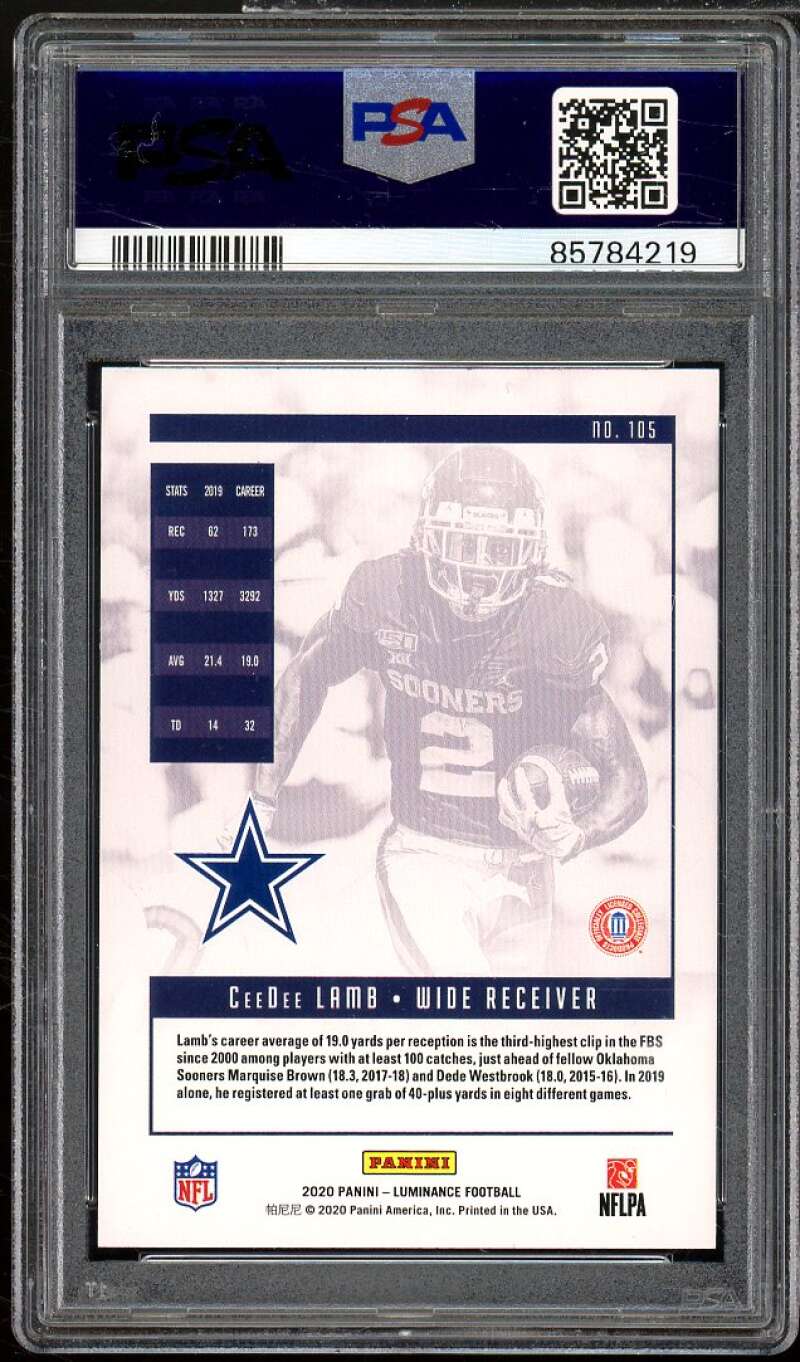 CeeDee Lamb Rookie Card 2020 Panini Luminance #105 PSA 9 Image 2