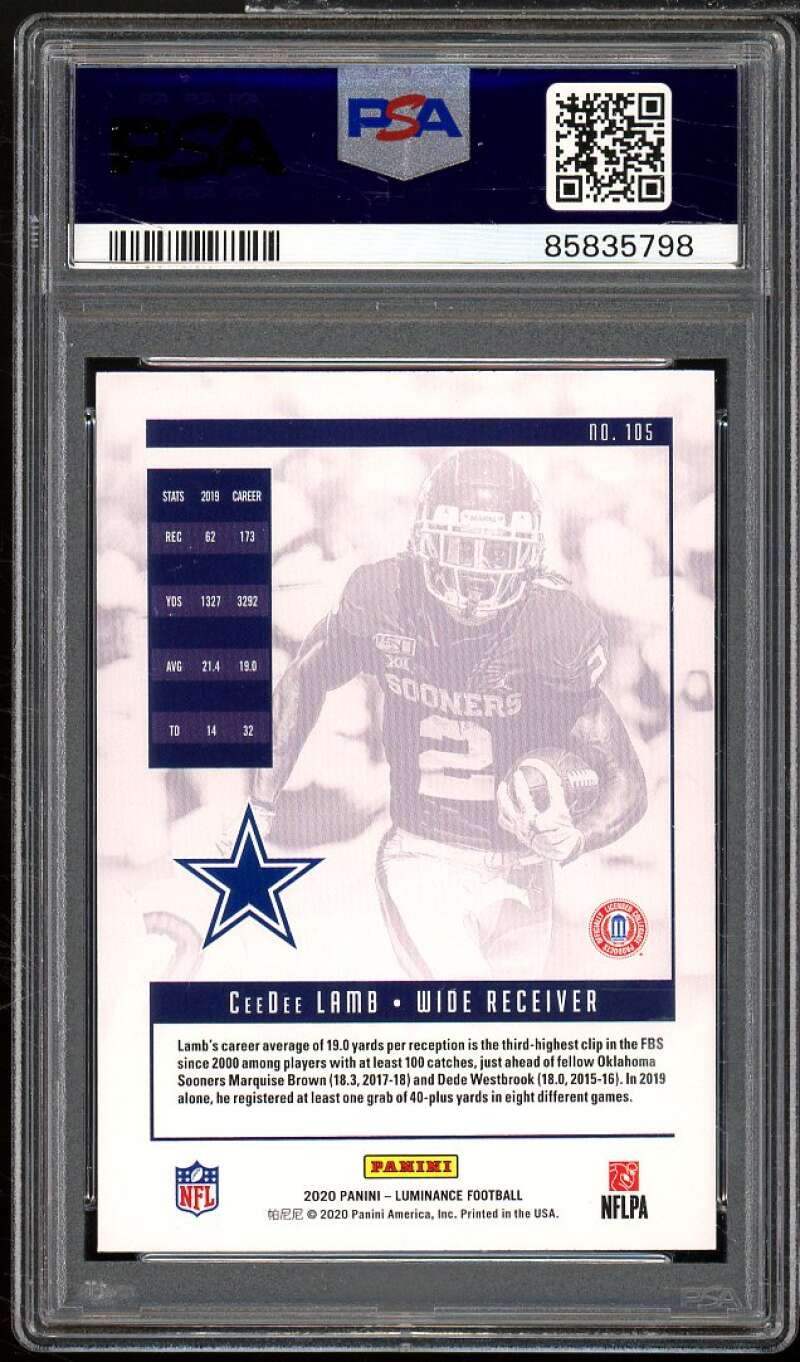 CeeDee Lamb Rookie Card 2020 Panini Luminance #105 PSA 10 Image 2