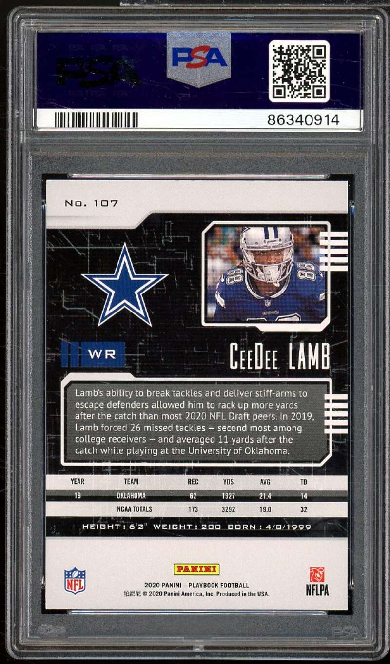 CeeDee Lamb Rookie Card 2020 Panini Playbook #107 PSA 9 Image 2