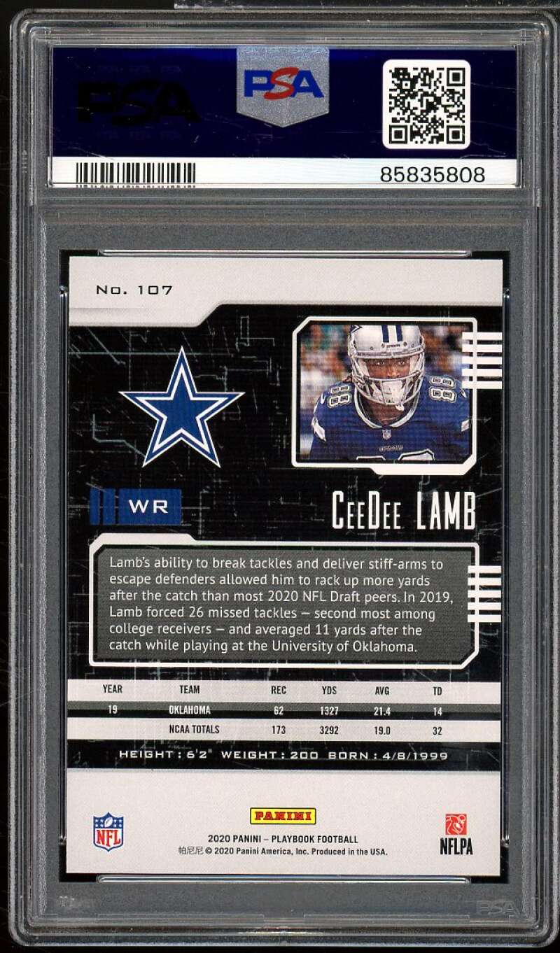 CeeDee Lamb Rookie Card 2020 Panini Playbook #107 PSA 10 Image 2