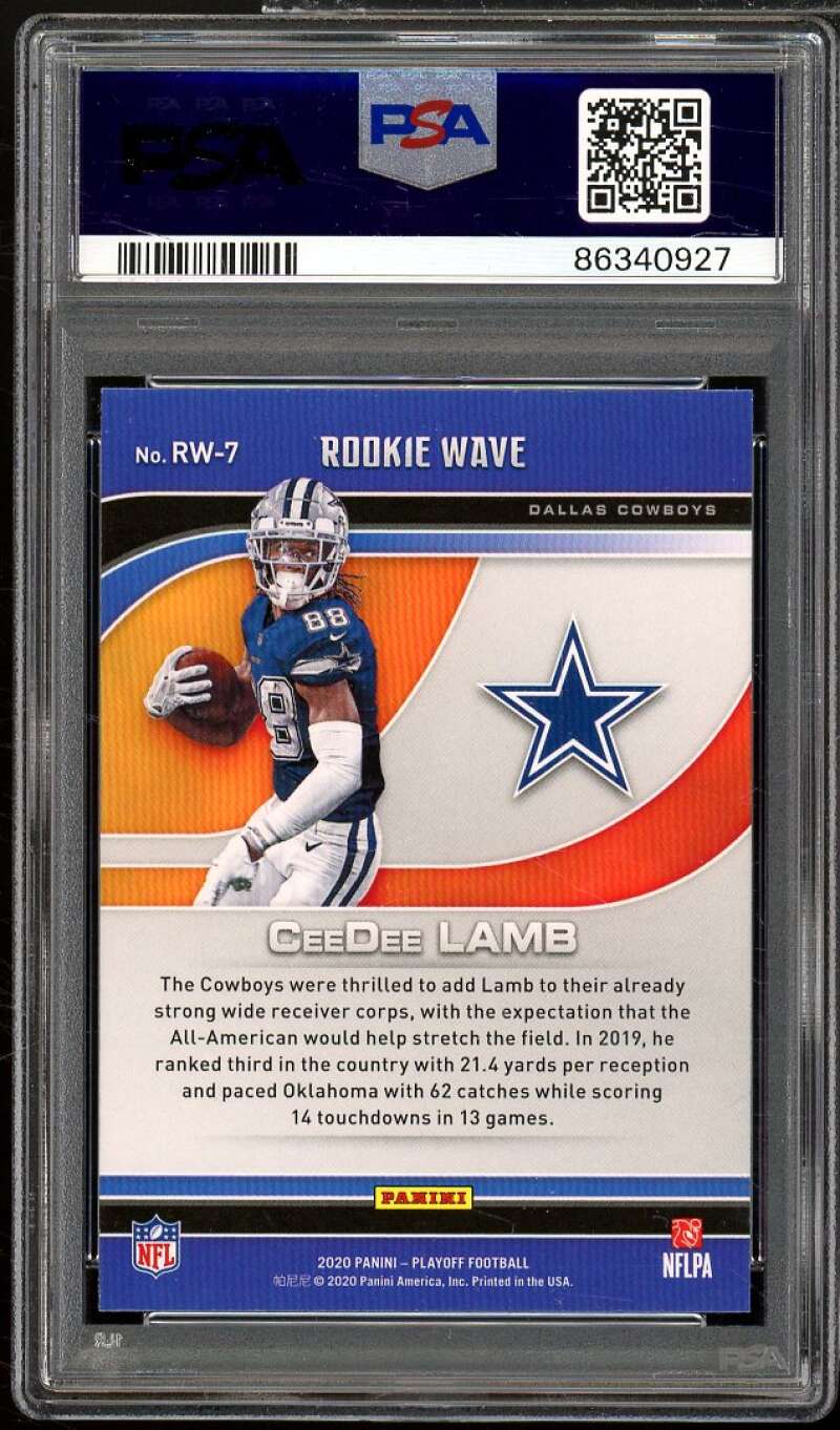 CeeDee Lamb Rookie Card 2020 Panini Playoff Rookie Wave #RW7 PSA 10 Image 2