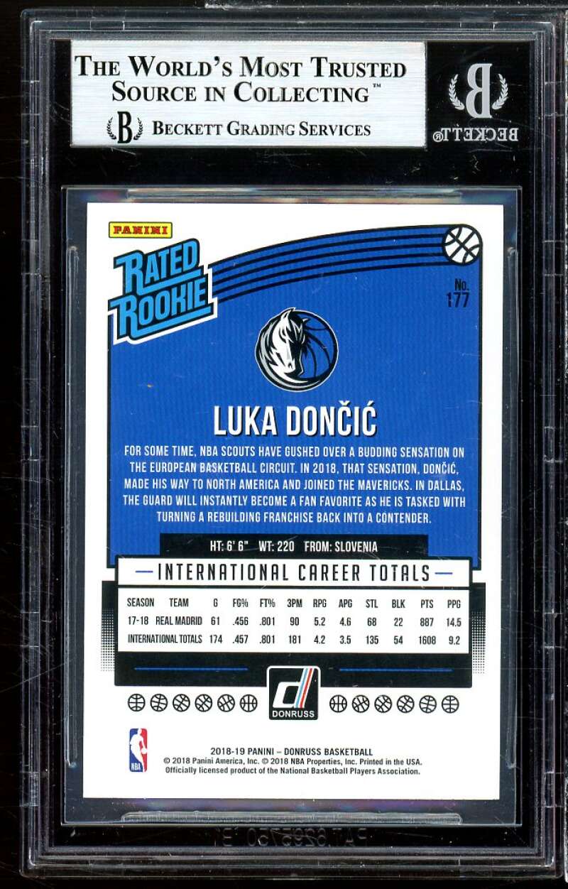 Luka Doncic Rookie Card 2018-19 Donruss #177 BGS 9 (9 9.5 9.5 8.5) Image 2