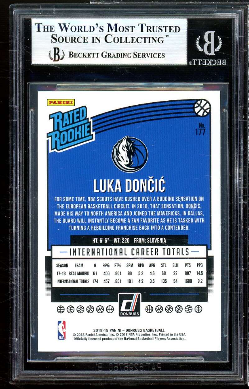 Luka Doncic Rookie Card 2018-19 Donruss #177 BGS 9 (9 9.5 9.5 9) Image 2