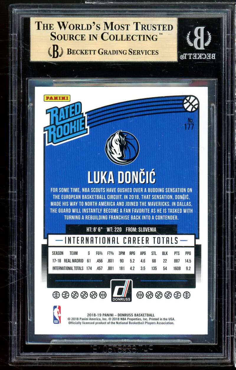 Luka Doncic Rookie Card 2018-19 Donruss #177 BGS 9.5 (9.5 9 9.5 9.5) Image 2