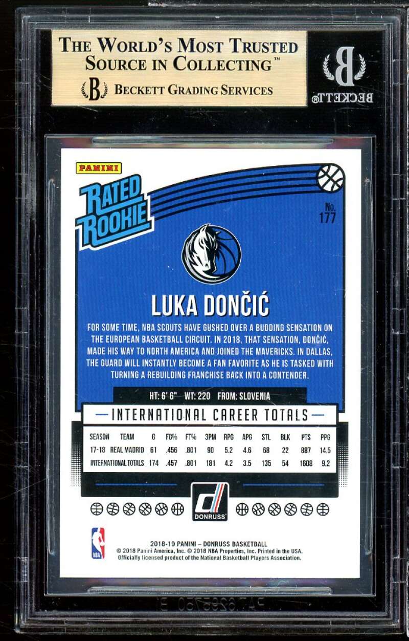 Luka Doncic Rookie Card 2018-19 Donruss #177 BGS 9.5 (9 9.5 9.5 9.5) Image 2