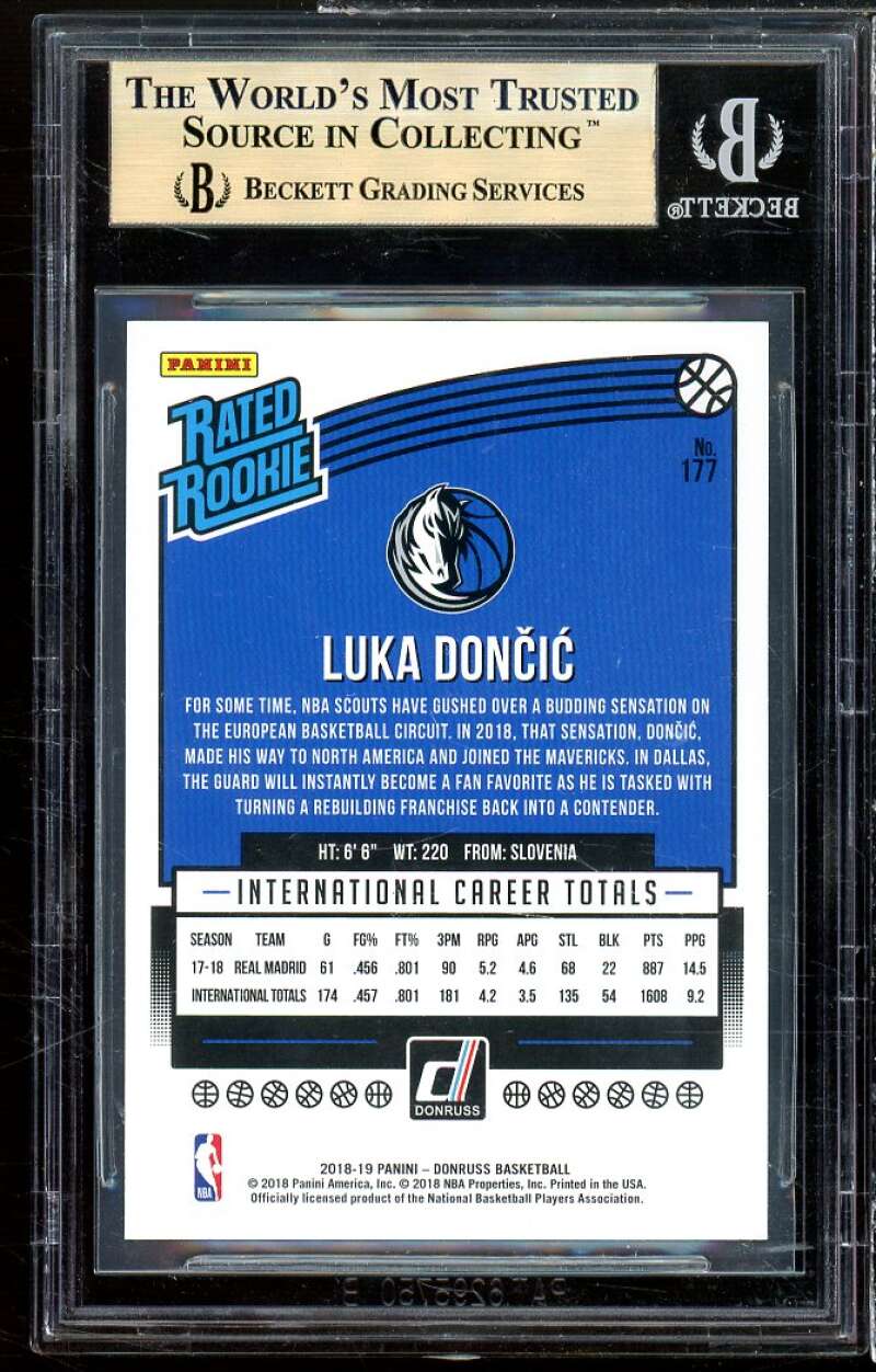 Luka Doncic Rookie Card 2018-19 Donruss #177 BGS 9.5 (9.5 9.5 9.5 9.5) Image 2