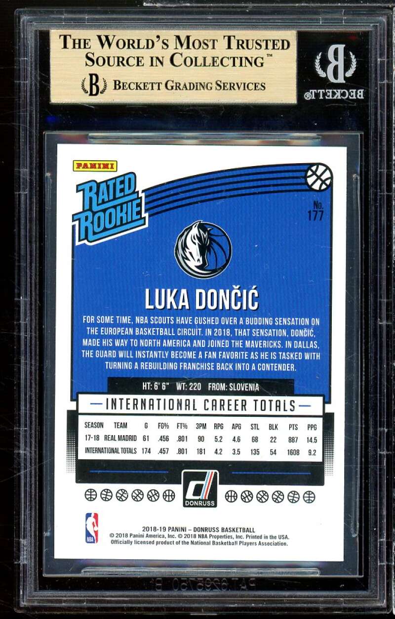 Luka Doncic Rookie Card 2018-19 Donruss #177 BGS 9.5 (9.5 9.5 10 9.5) Image 2