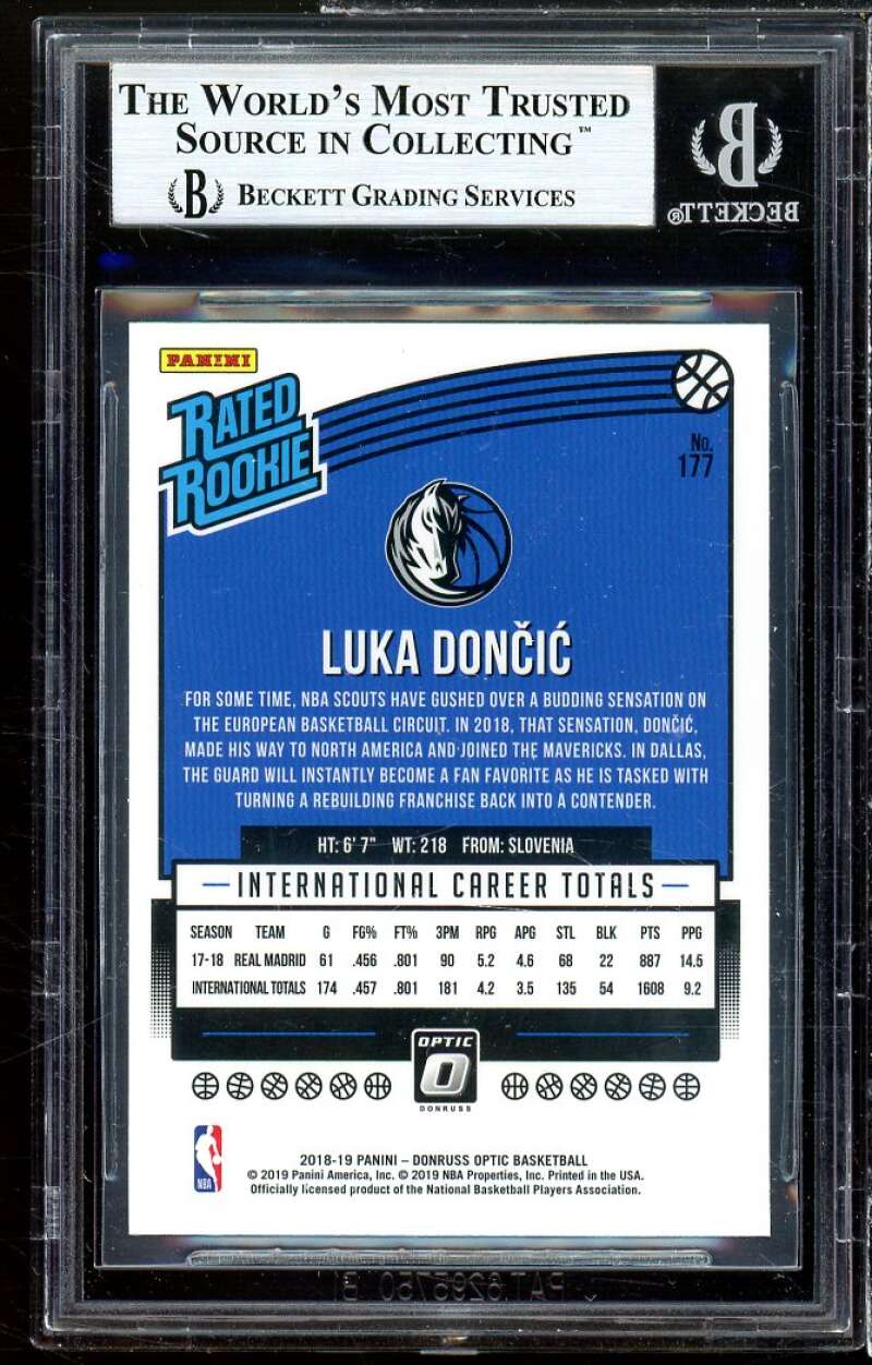 Luka Doncic Rookie Card 2018-19 Donruss Optic #177 BGS 9 (9 9.5 9.5 8.5) Image 2