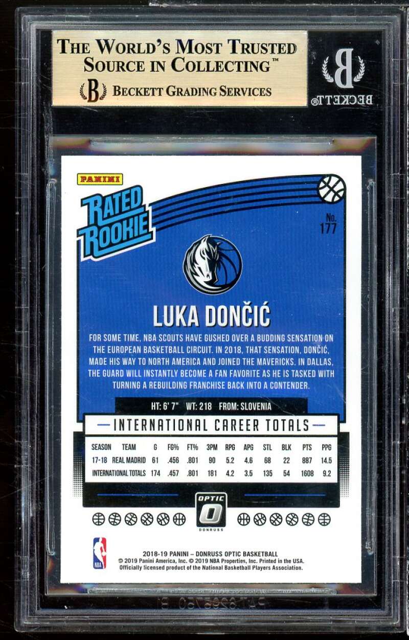 Luka Doncic Rookie Card 2018-19 Donruss Optic #177 BGS 9.5 Image 2