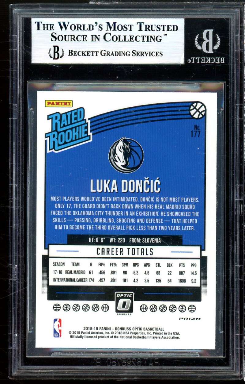 Luka Doncic Rookie Card 2018-19 Donruss Optic Shock #177 BGS 9 (9 9.5 9.5 8.5) Image 2