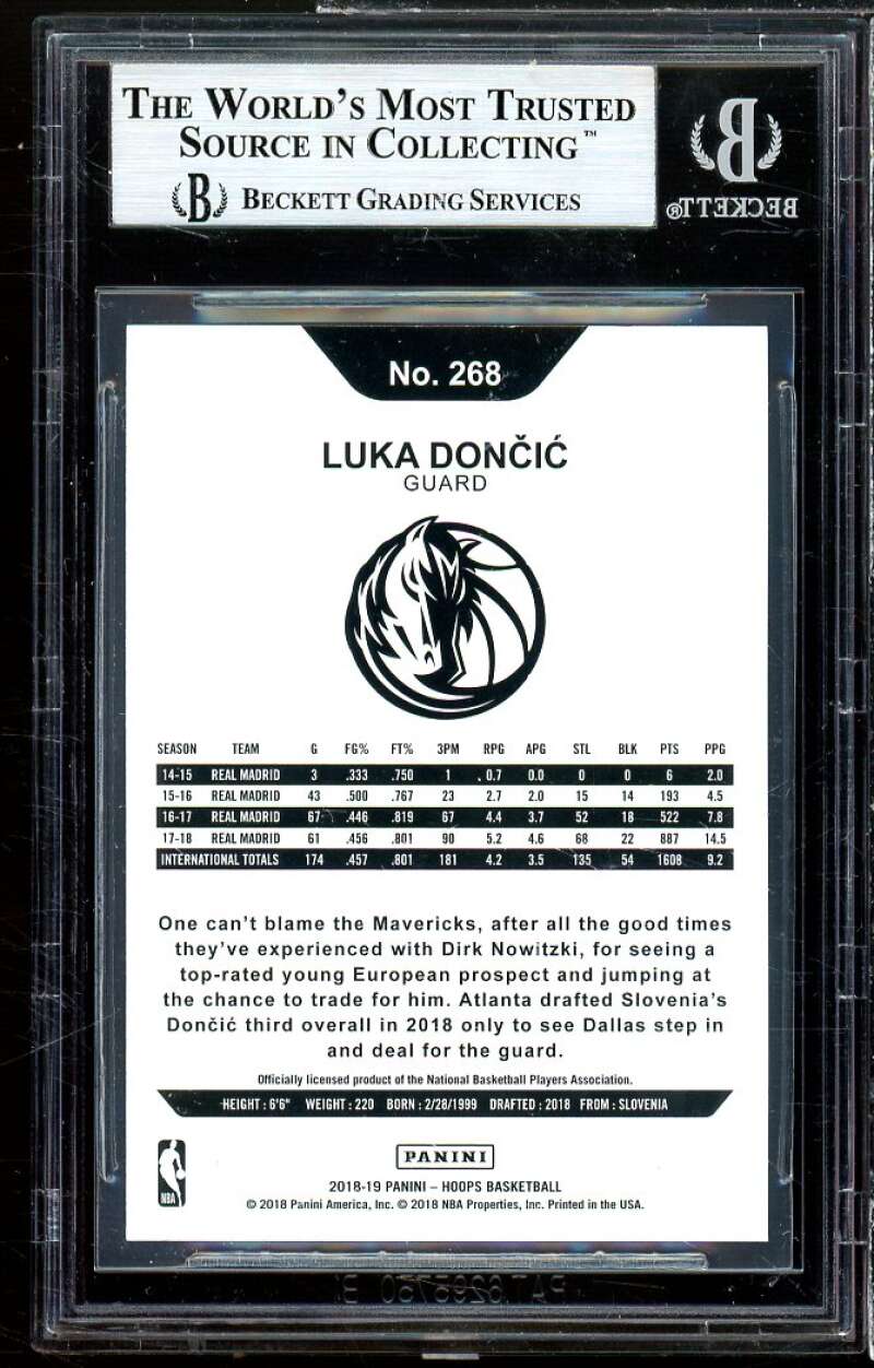 Luka Doncic Rookie Card 2018-19 Hoops #268 BGS 9 (9.5 9 8.5 9.5) Image 2