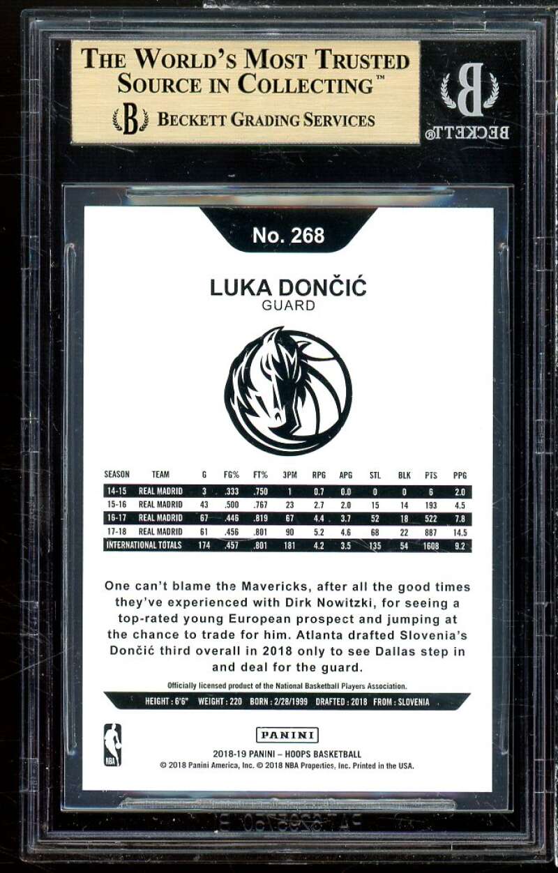 Luka Doncic Rookie Card 2018-19 Hoops #268 BGS 9.5 (9.5 9 9.5 9.5) Image 2