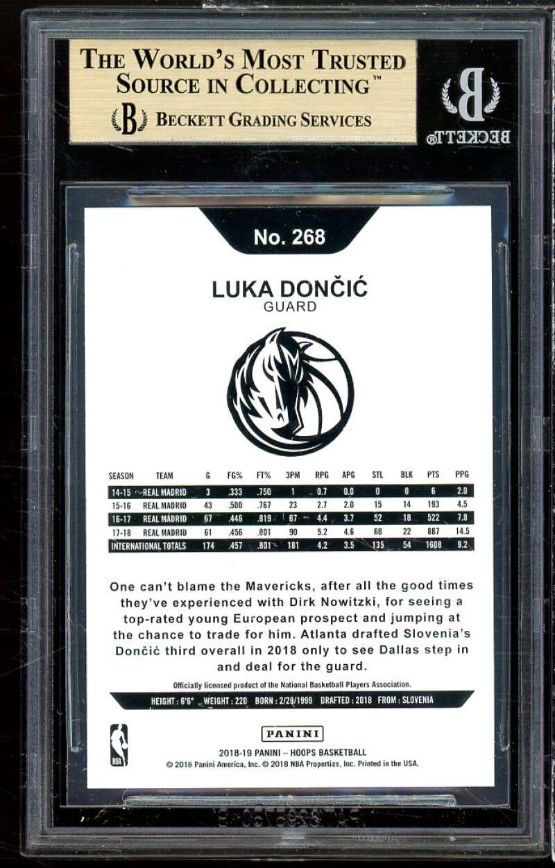 Luka Doncic Rookie Card 2018-19 Hoops #268 BGS 9.5 (9.5 9.5 9.5 9) Image 2