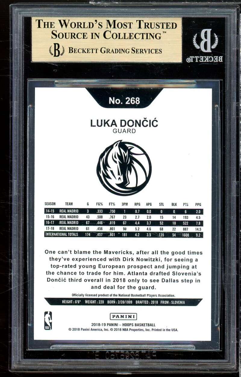 Luka Doncic Rookie Card 2018-19 Hoops #268 BGS 9.5 (9.5 9.5 9 9.5) Image 2