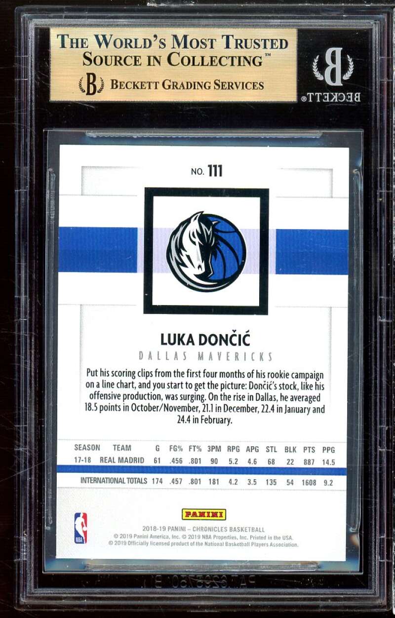 Luka Doncic Rookie Card 2018-19 Panini Chronicles Panini Bronze #111 BGS 9.5 Image 2