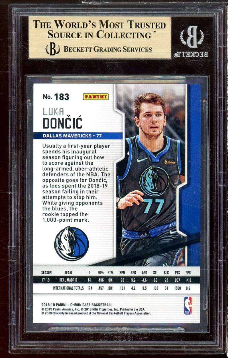 Luka Doncic Rookie Card 2018-19 Panini Chronicles Playoff #183 BGS 9.5 Image 2