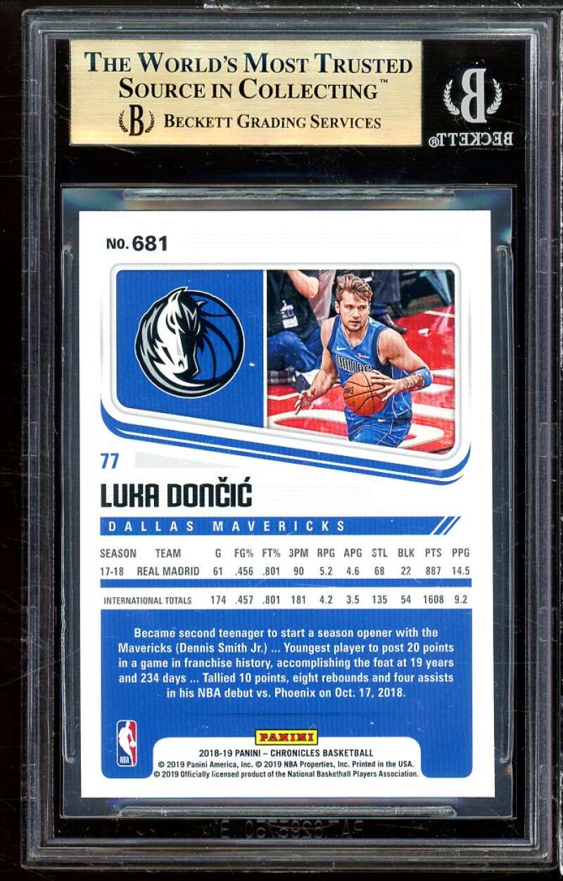 Luka Doncic Rookie Card 2018-19 Panini Chronicles Score #681 BGS 9.5 Image 2