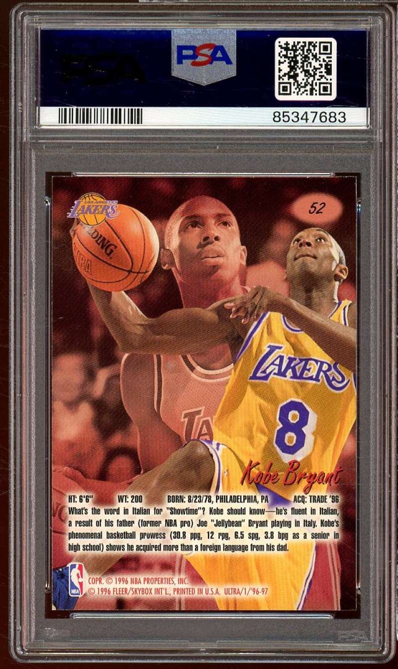 Kobe Bryant Rookie Card 1996-97 Ultra #52 PSA 9 Image 2