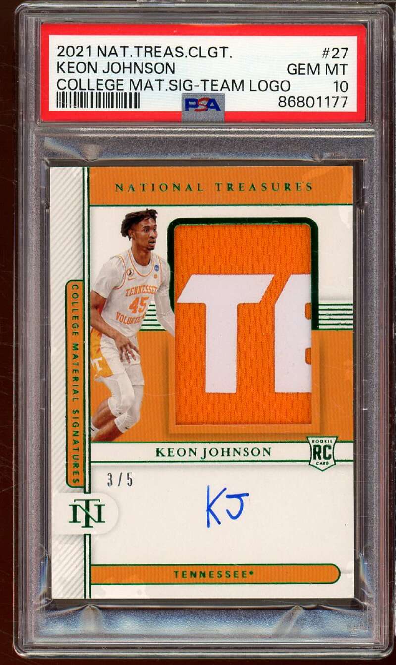 Keon Johnson Rookie 2021-22 Nat Treasures Mat Signature Logo (#d 3/5) #27 PSA 10 Image 1