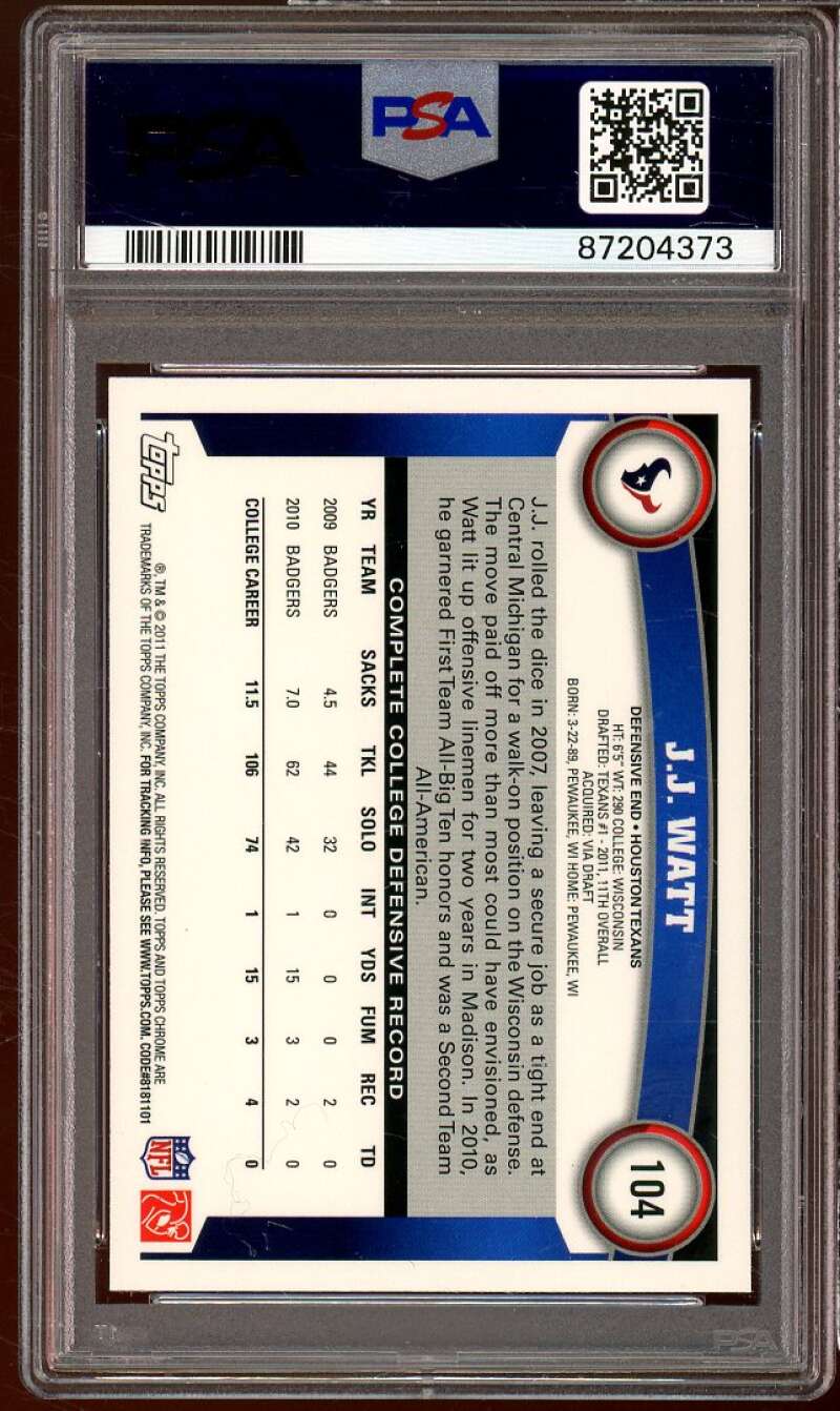 J.J. Watt Rookie Card 2011 Topps Chrome #104 PSA 10 Image 2