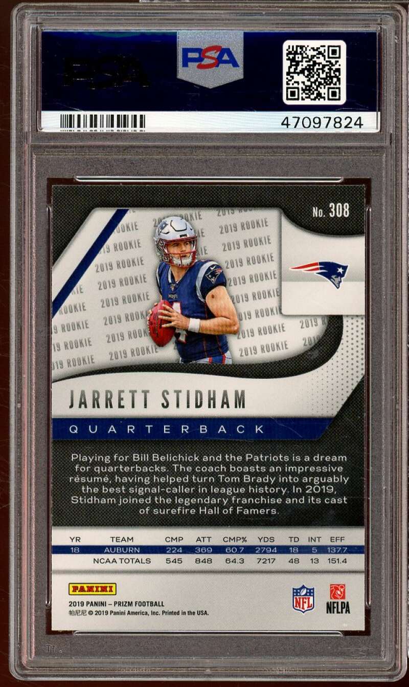 Jarrett Stidham Rookie Card 2019 Panini Prizm #308 PSA 10 Image 2