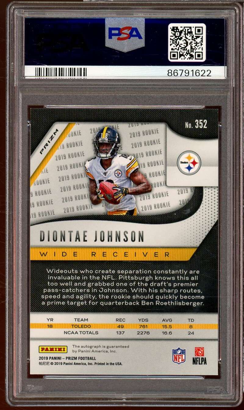 Diontae Johnson Rookie Card 2019 Panini Prizm Autograph #352 PSA 10 Image 2