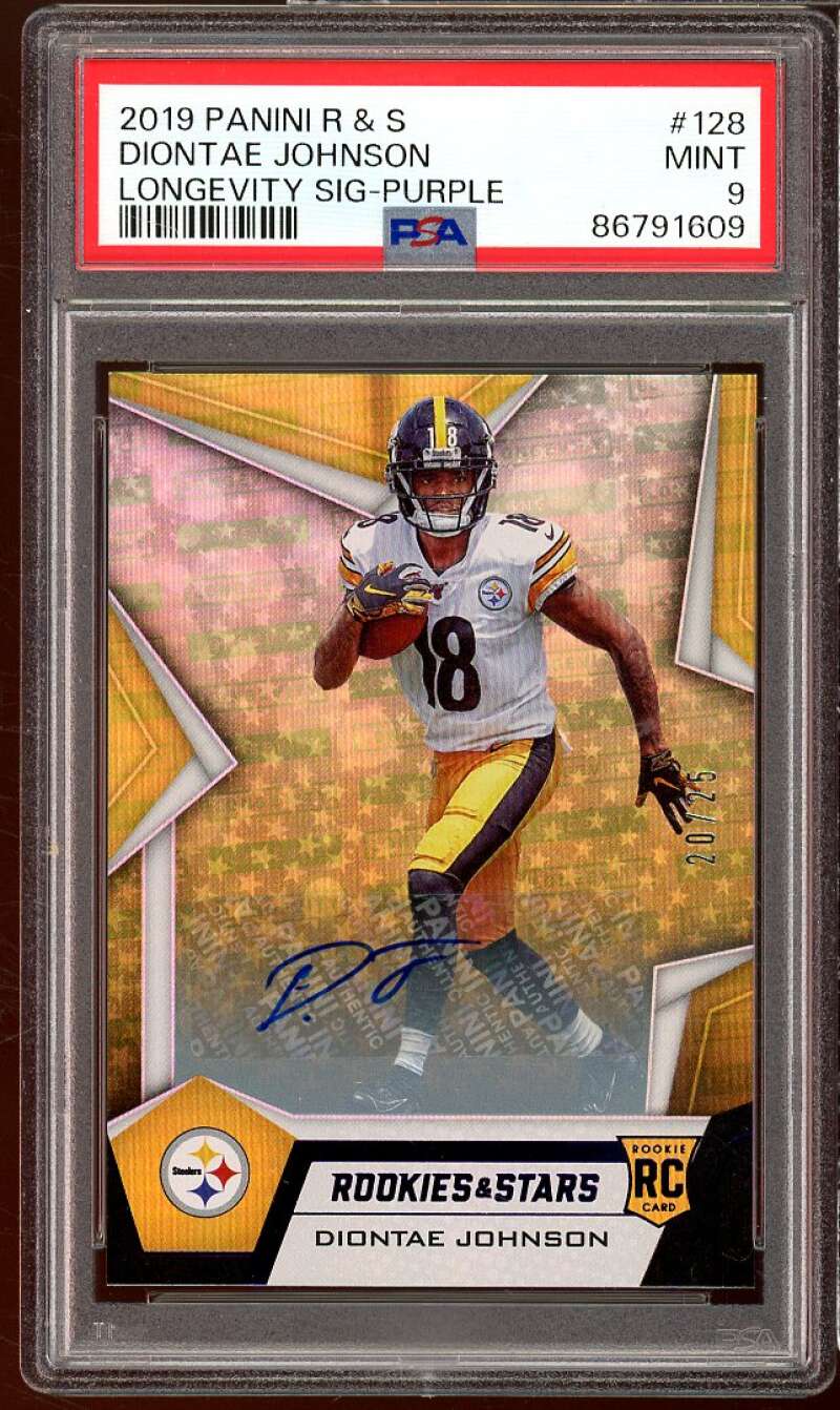 Diontae Johnson Rookie 2019 Panini RS Long Signature Purple (#d20/25) #128 PSA 9 Image 1