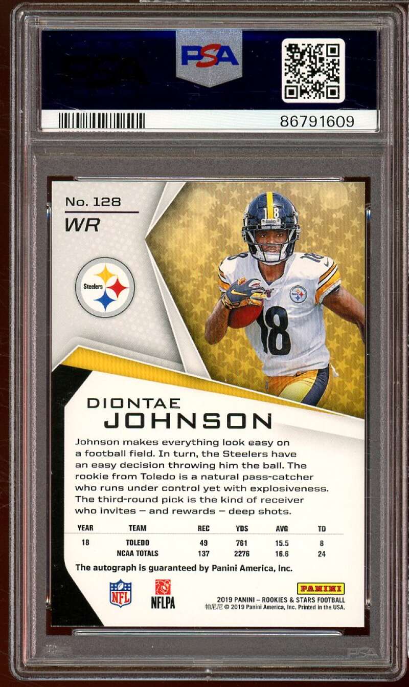 Diontae Johnson Rookie 2019 Panini RS Long Signature Purple (#d20/25) #128 PSA 9 Image 2