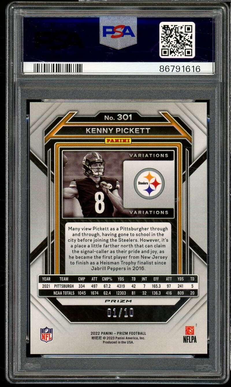 Kenny Pickett Rookie Card 2022 Prizm Variation Gold (Serial #d 1/10) #301 PSA 9 Image 2