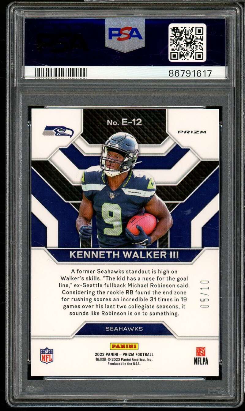 Kenneth Walker Rookie 2022 Prizm Emergent Gold Prizm #E12 (Ser #d 5/10) PSA 10 Image 2