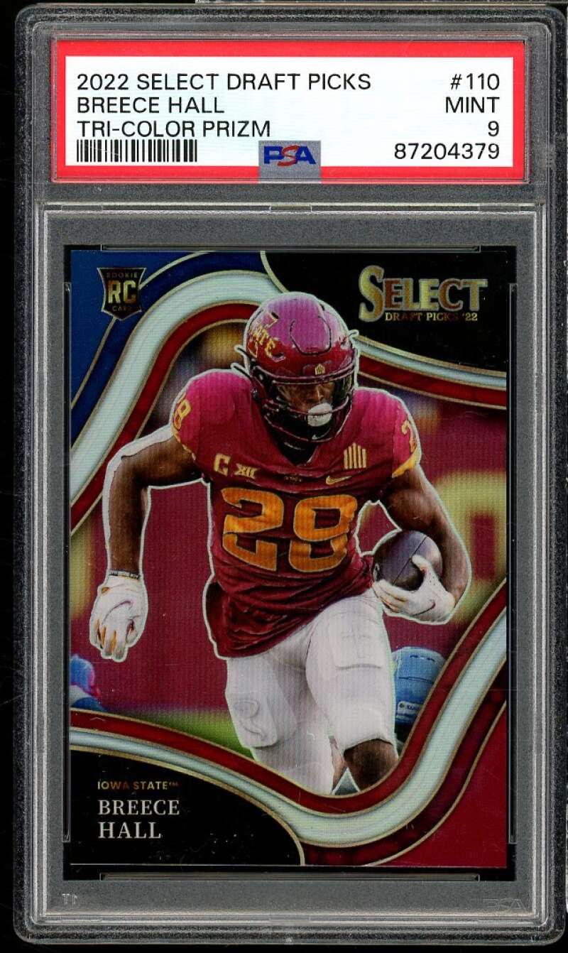 Breece Hall Rookie Card 2022 Select Draft Picks Tri Color Prizm #110 PSA 9 Image 1