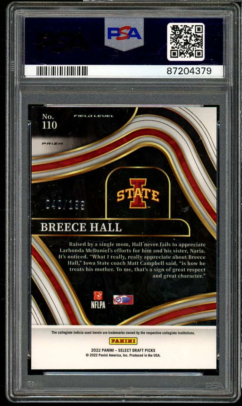 Breece Hall Rookie Card 2022 Select Draft Picks Tri Color Prizm #110 PSA 9 Image 2