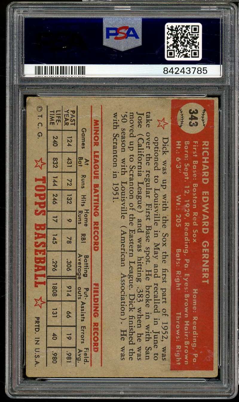 Dick Gernet Rookie Card 1952 Topps #343 PSA 3 Image 2