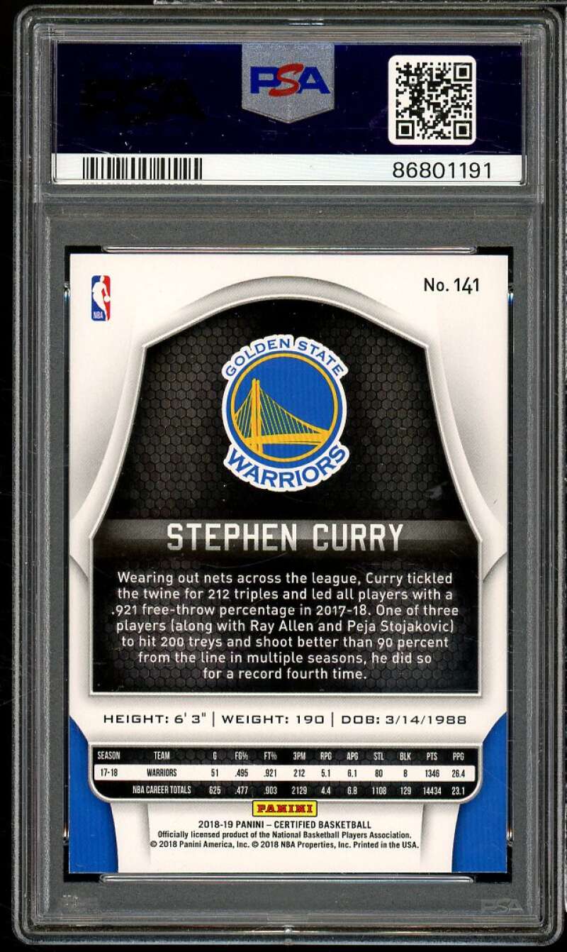 Stephen Curry Card 2018-19 Panini Certified Mirror Red (pop 1) #141 PSA 10 Image 2