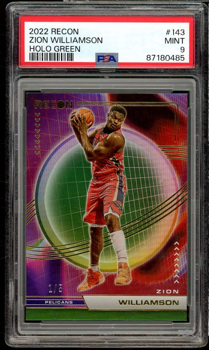 Zion Williamson Card 2022-23 Recon Holo Green (Serial #d 1/5) (pop 1) #143 PSA 9 Image 1