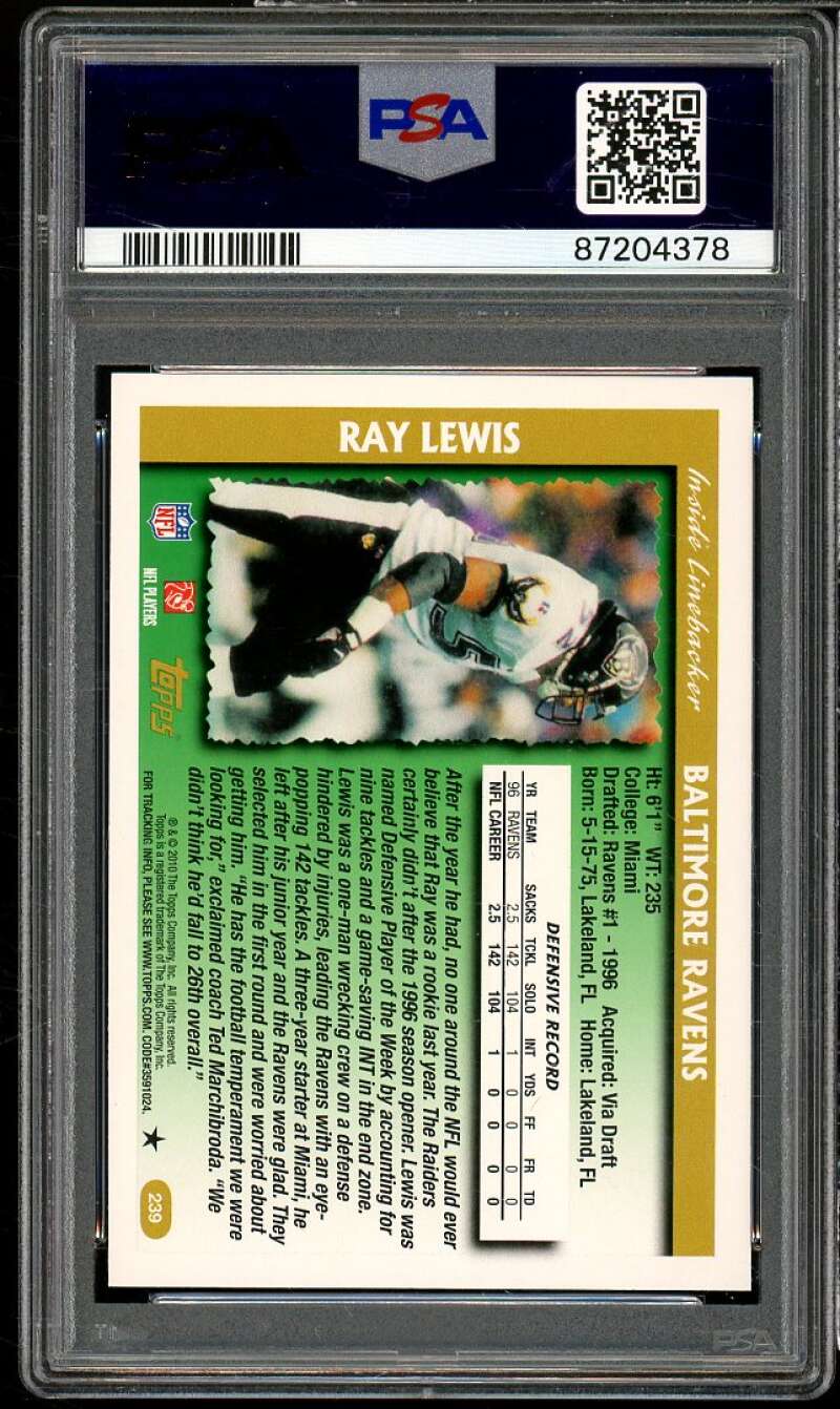 Ray Lewis Card 1997 Topps #239 PSA 10 Image 2