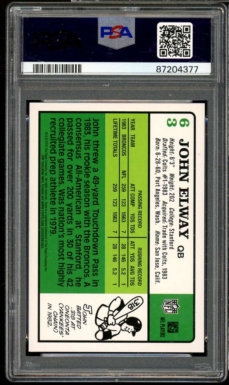 John Elway Card 2010 Topps Anniversary Reprints (pop 8) #63 PSA 10 Image 2