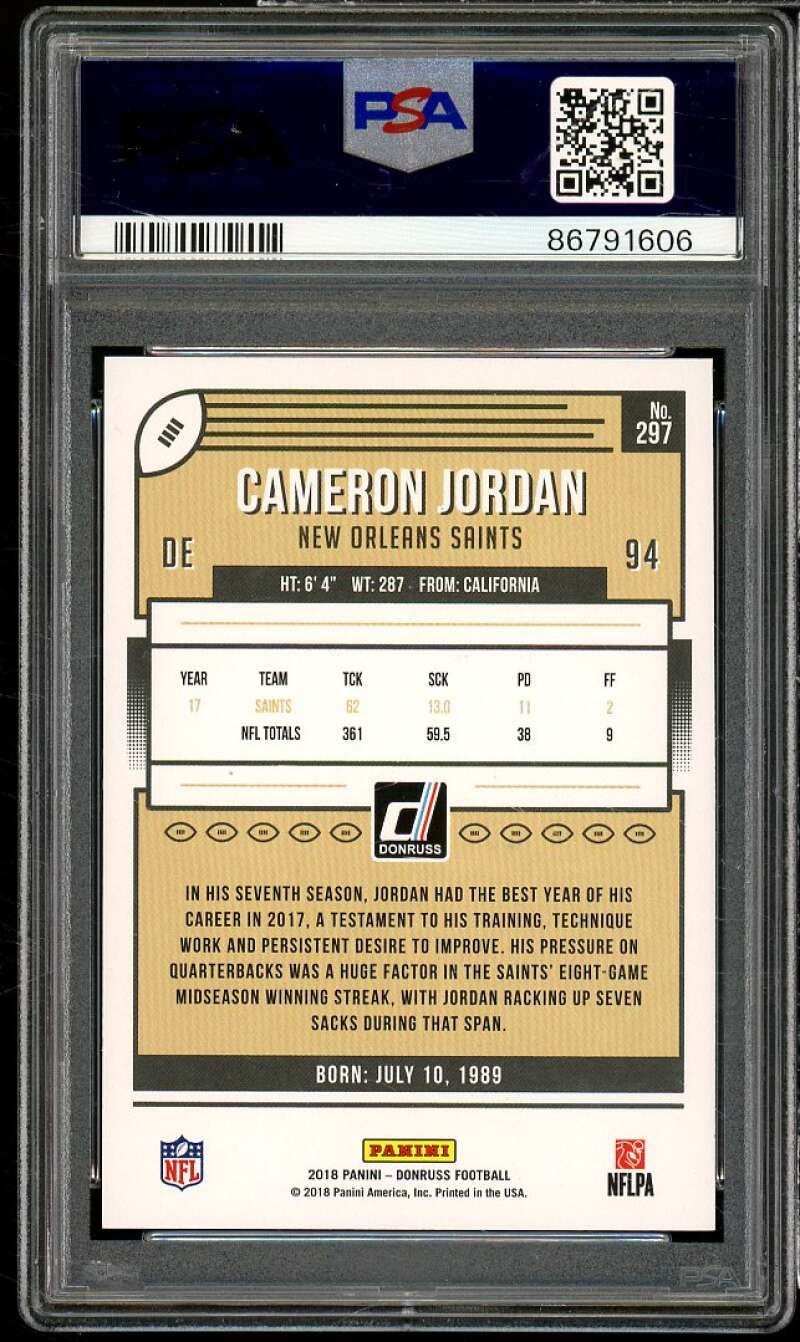 Cameron Jordan 2018 Panini Donruss Black Press Proof (Serial #d 7/10) #297 PSA 9 Image 2