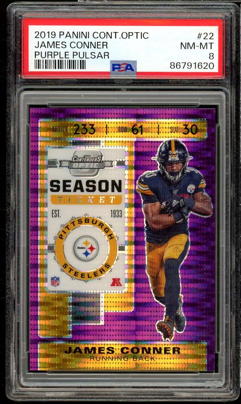 James Conner 2019 Panini Contenders Optic Purple Pulsar #22 (Ser #d 10/21) PSA 8 Image 1