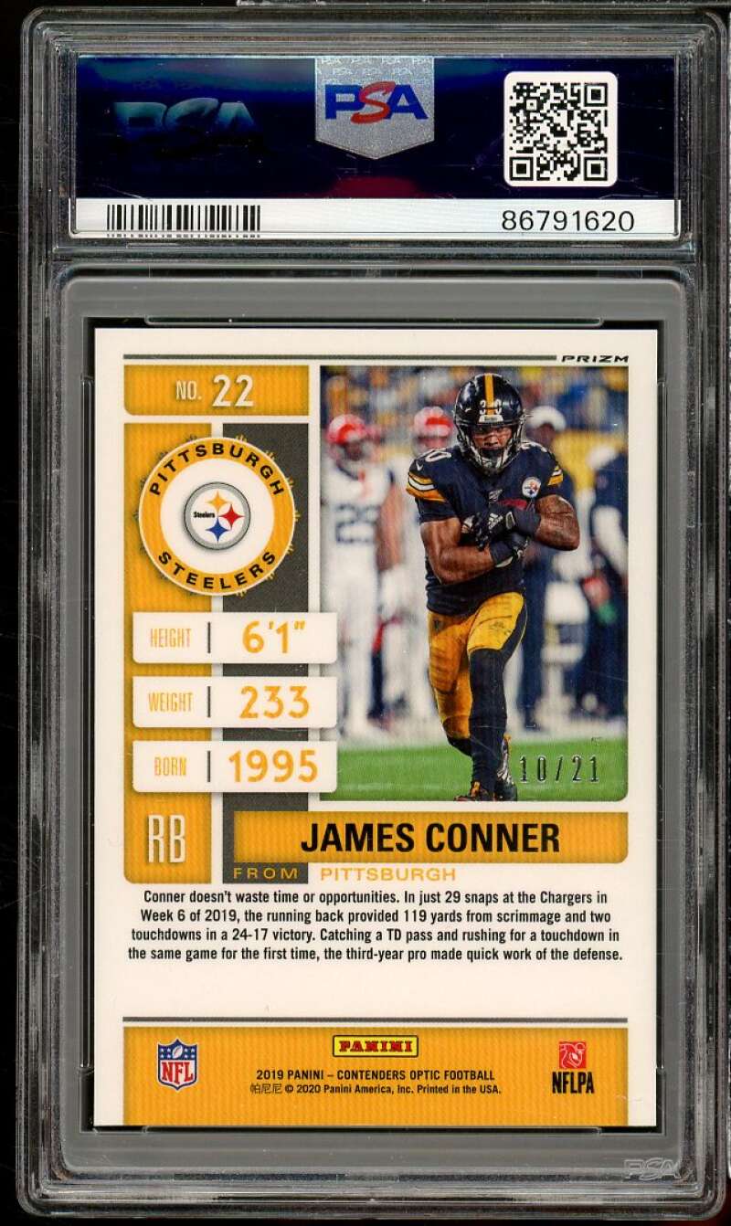 James Conner 2019 Panini Contenders Optic Purple Pulsar #22 (Ser #d 10/21) PSA 8 Image 2