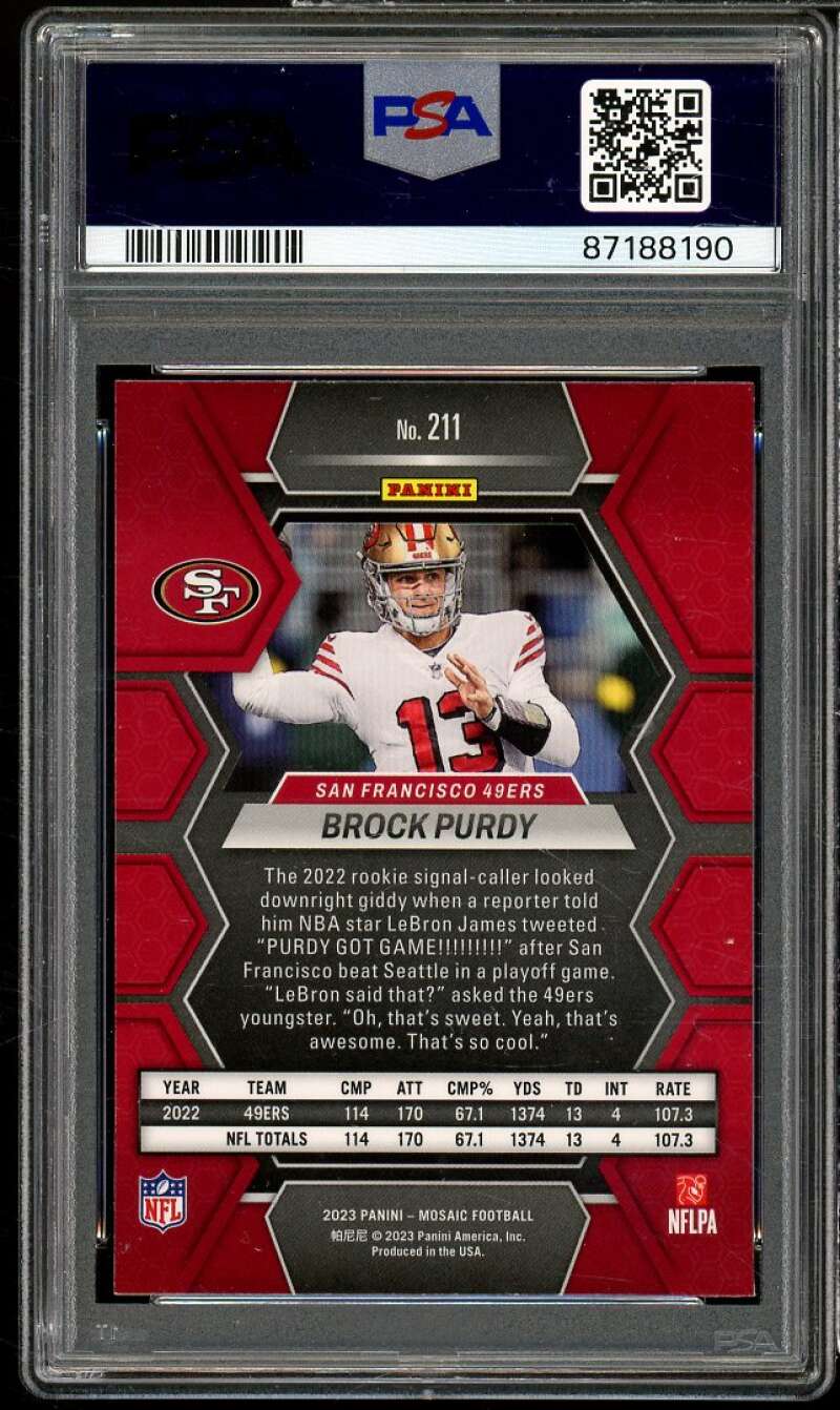 Brock Purdy Card 2023 Mosaic #211 PSA 9 Image 2