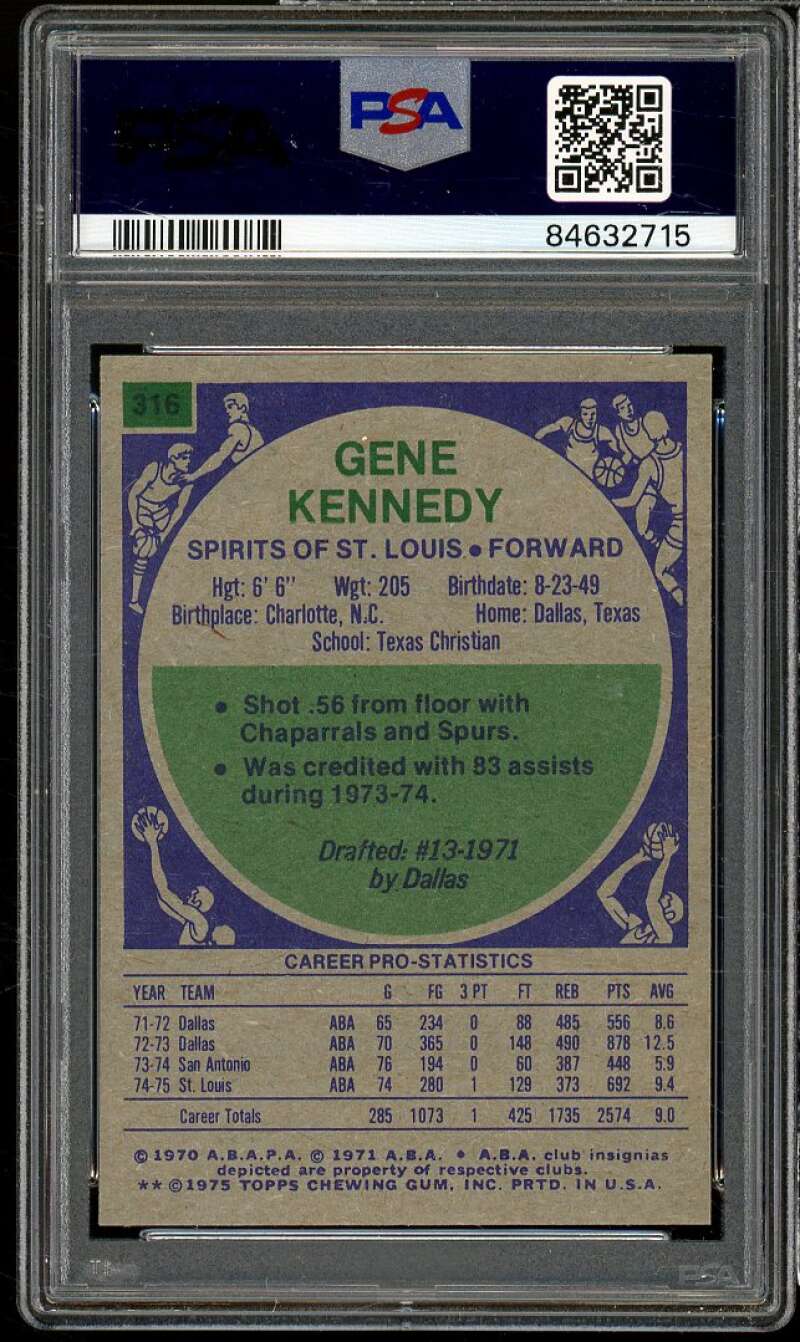Gene Kennedy Card 1975-76 Topps #316 PSA 7 Image 2