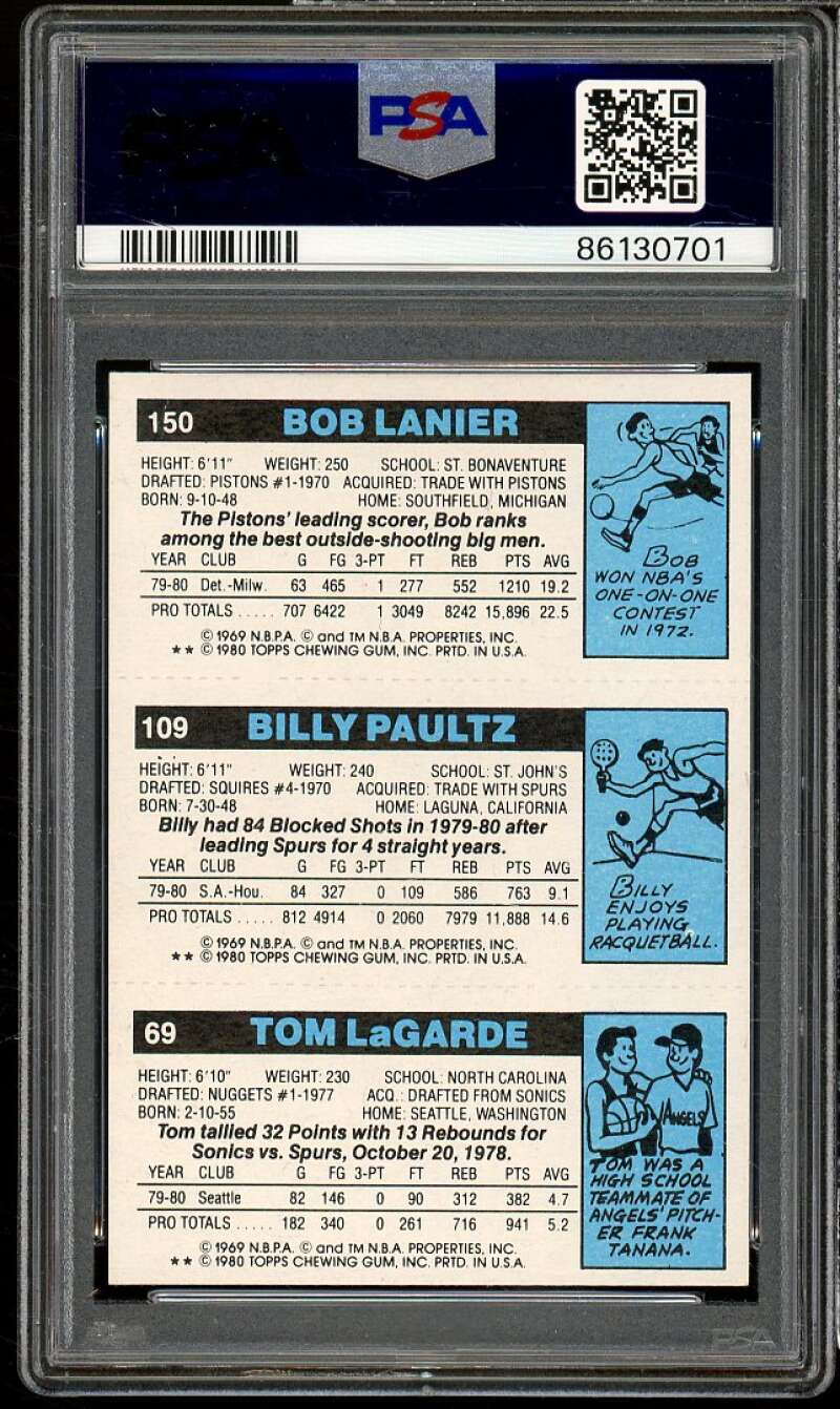 Bob Lanier / Billy Paultz / Tom LaCarde Card 1980-81 Topps #150 PSA 5 Image 2